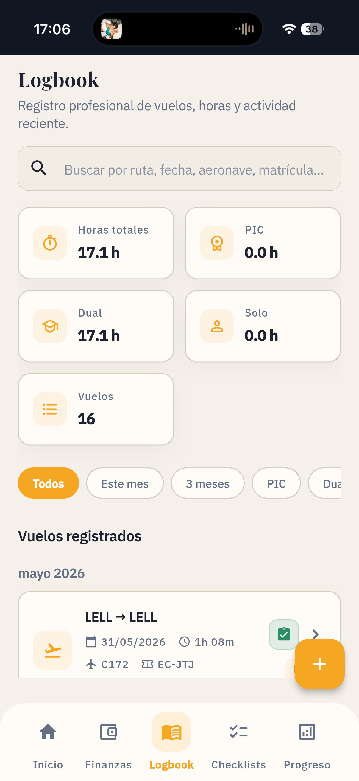 Vista de vuelos en Pilot Life Manager